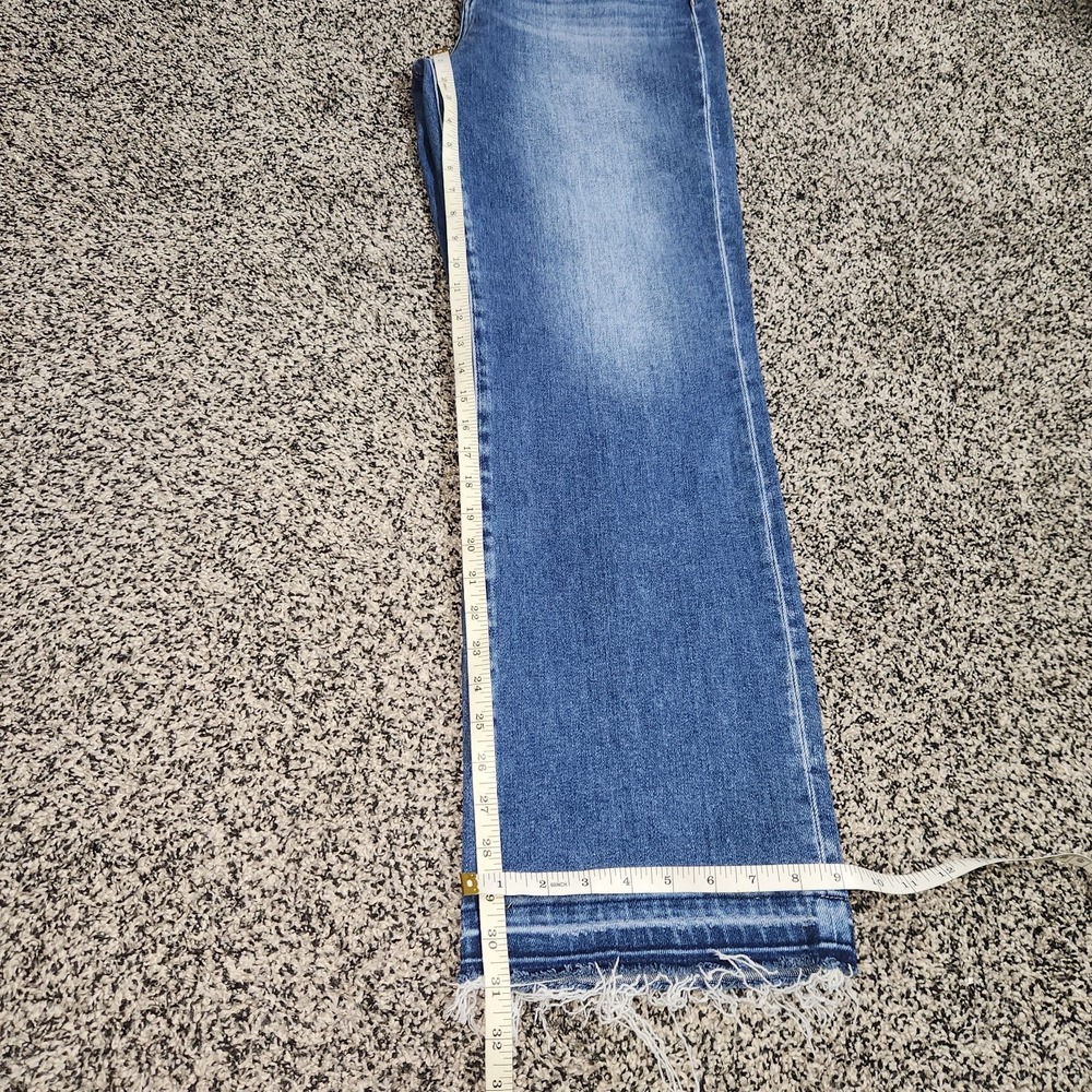 Risen Hi Rise Straight Leg Jeans Faded Front Stretch Rawhem Frayed Womens 15/32 - Picture 7 of 8